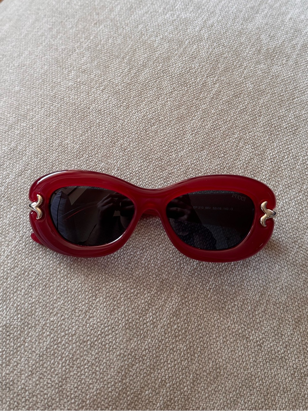 PUCCI Red Oval Sunglasses with Gold Accent